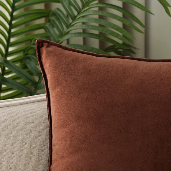 Velvet Brown Throw Pillow Covers Pack of 2 Spring Decorative Soft for Couch Sofa - Picture 5 of 6